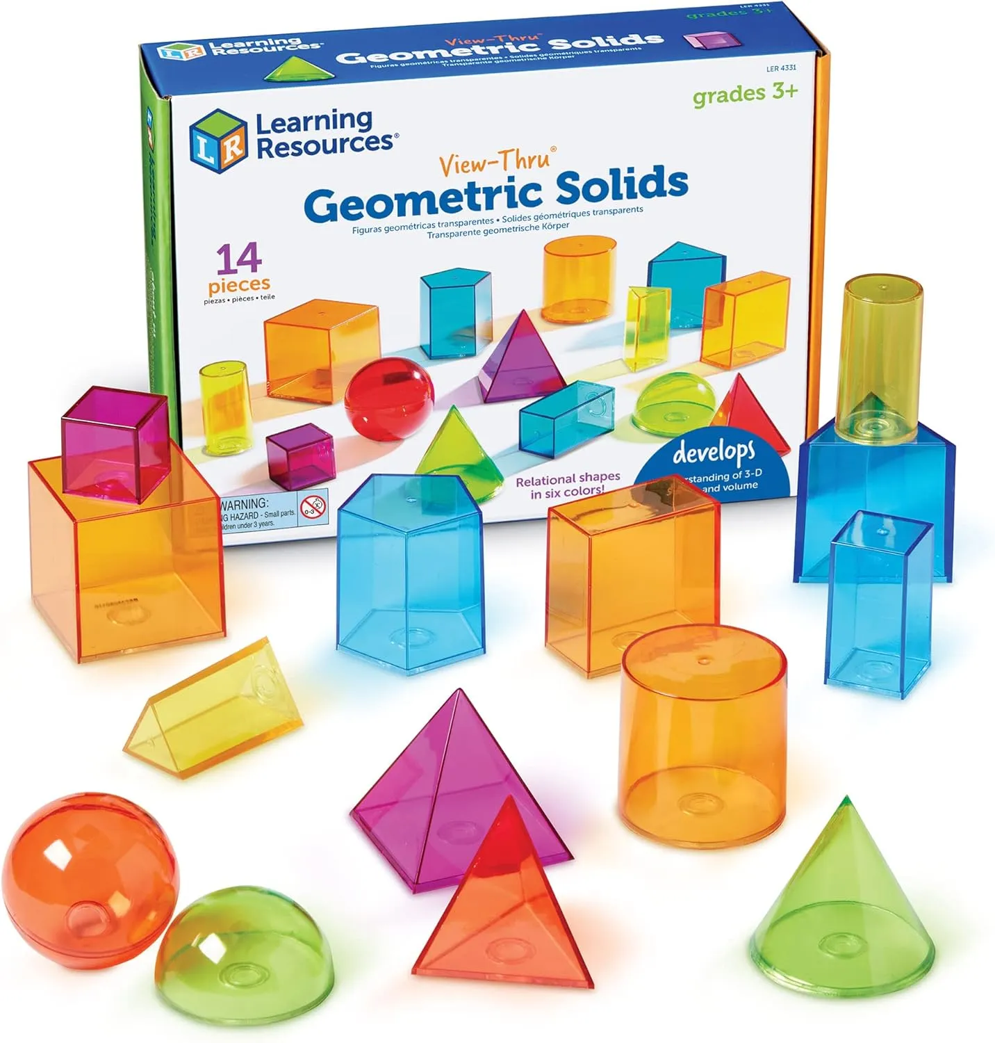 Learning Resources Plastic Base Ten Class Set & View-Thru Geometric Solids - 600 Pieces, Ages 6-11, Math Teacher Supplies