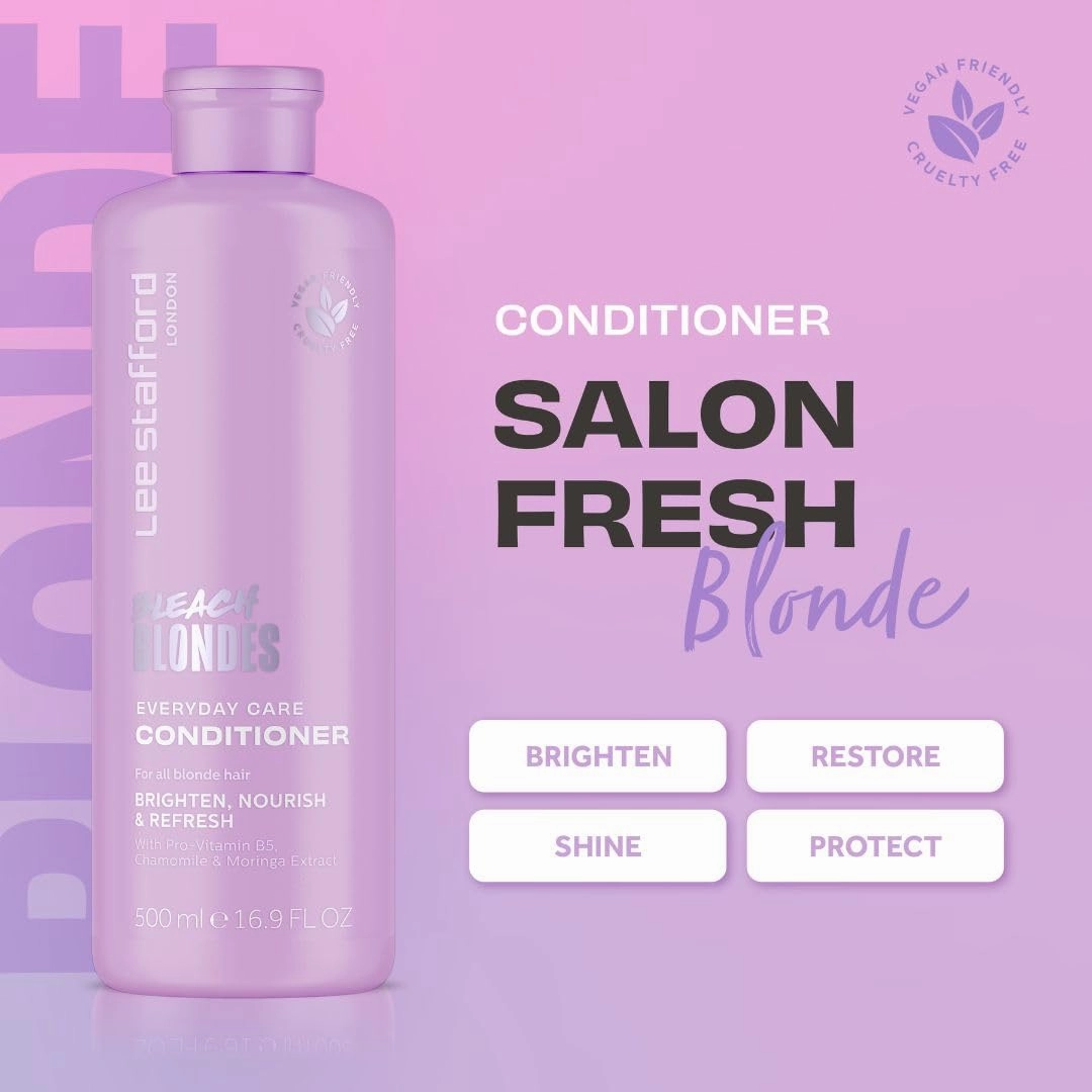 Lee Stafford Daily Blonde Conditioner | Bleach Blondes Everyday Care - Best to Neutralize Yellow Tones, Brighten & Refresh for a Lighter Blonde, Hydrating for Dry, Damaged Colored Hair, 16.7 Fl Oz