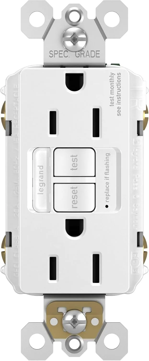 Legrand Radiant 1597NTLTRWCCD4 15 Amp Night Light GFCI Self Test Tamper-Resistant Decorator Duplex Outlet with Cool Touch LED, White (1 Count)