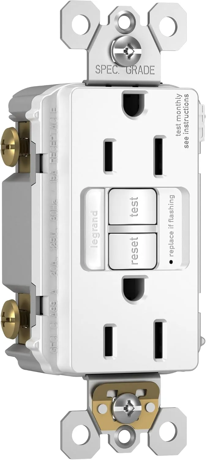 Legrand Radiant 1597NTLTRWCCD4 15 Amp Night Light GFCI Self Test Tamper-Resistant Decorator Duplex Outlet with Cool Touch LED, White (1 Count)
