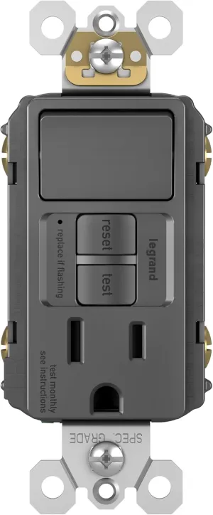 Legrand radiant 1597SWTTRBKCCD4 15 Amp Combination GFCI Self Test Tamper-Resistant Decorator Outlet with Single Pole Light Switch, Black (1 Count)