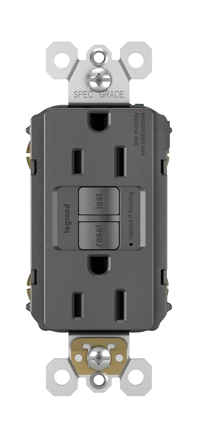Legrand radiant 1597TRBKCCD4 15 Amp GFCI Self Test Tamper Resistant Decorator Duplex Outlet, Black (1 Count)