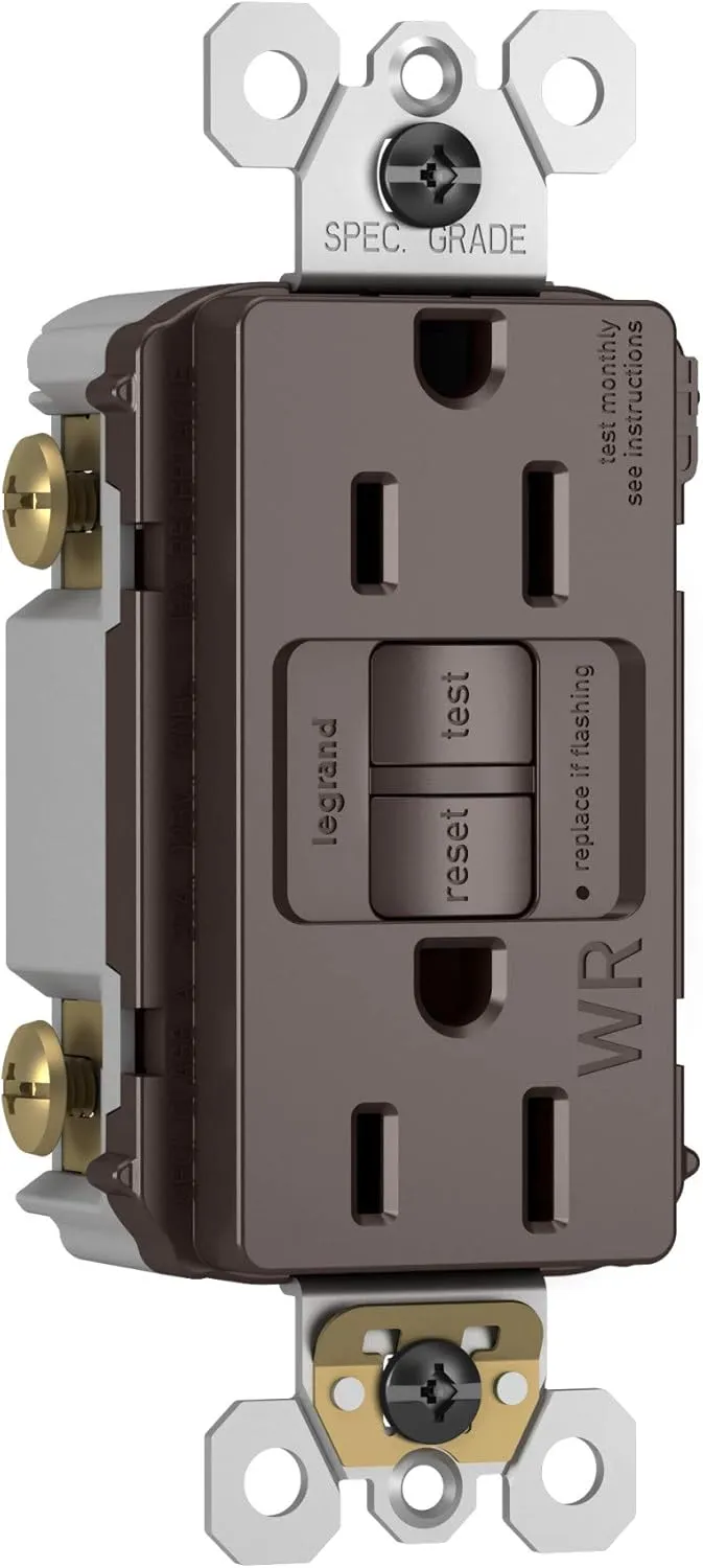 Legrand radiant 1597TRWRBK 15 Amp Outdoor GFCI Self Test Tamper Resistant Weather Resistant Decorator Duplex Outlet, Black (1 Count)