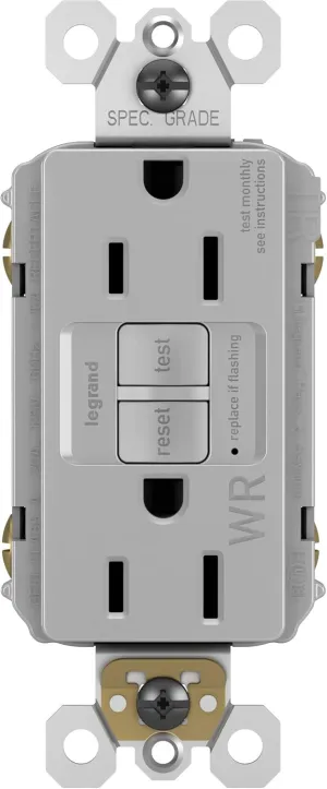 Legrand Radiant 1597TRWRGRYCCD4 15 Amp Outdoor GFCI Self Test Tamper Resistant Weather Resistant Decorator Duplex Outlet, Gray (1 Count)