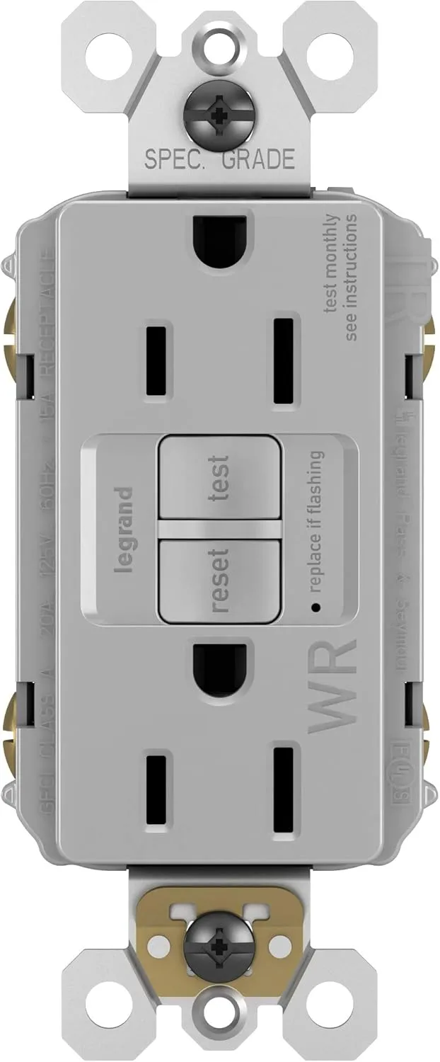Legrand Radiant 1597TRWRGRYCCD4 15 Amp Outdoor GFCI Self Test Tamper Resistant Weather Resistant Decorator Duplex Outlet, Gray (1 Count)