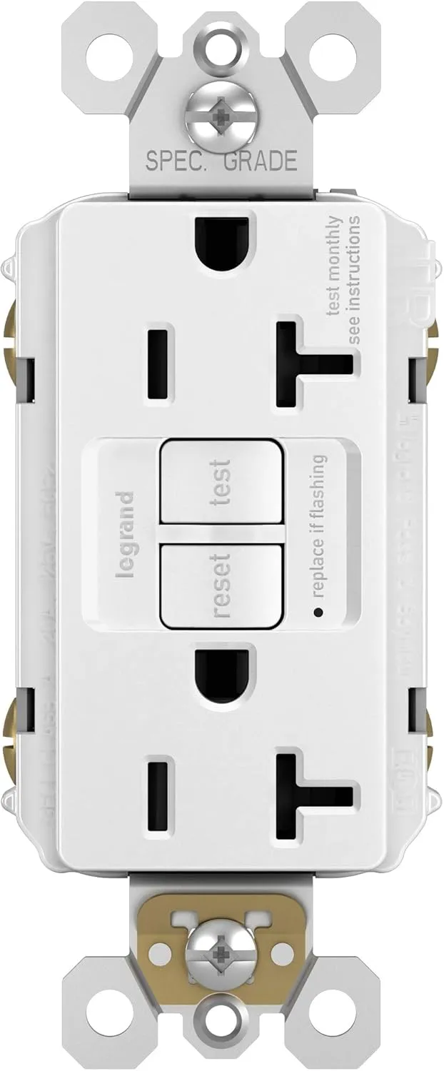 Legrand radiant 2097TRWCCD12 20 Amp GFCI Self Test Tamper Resistant Decorator Duplex Outlet, White (1 Count)