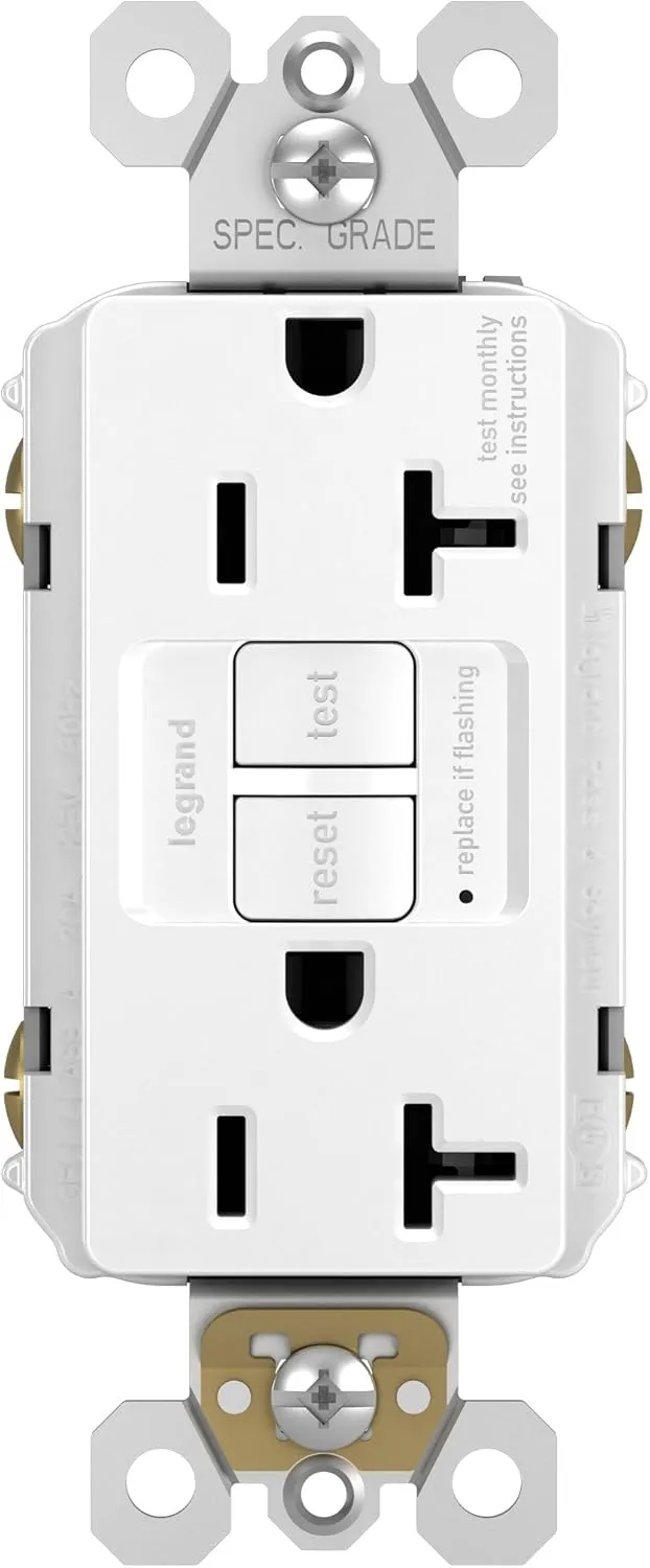 Legrand Radiant 2097WCCD12 20 Amp GFCI Self Test Decorator Duplex Outlet, White (1 Count)
