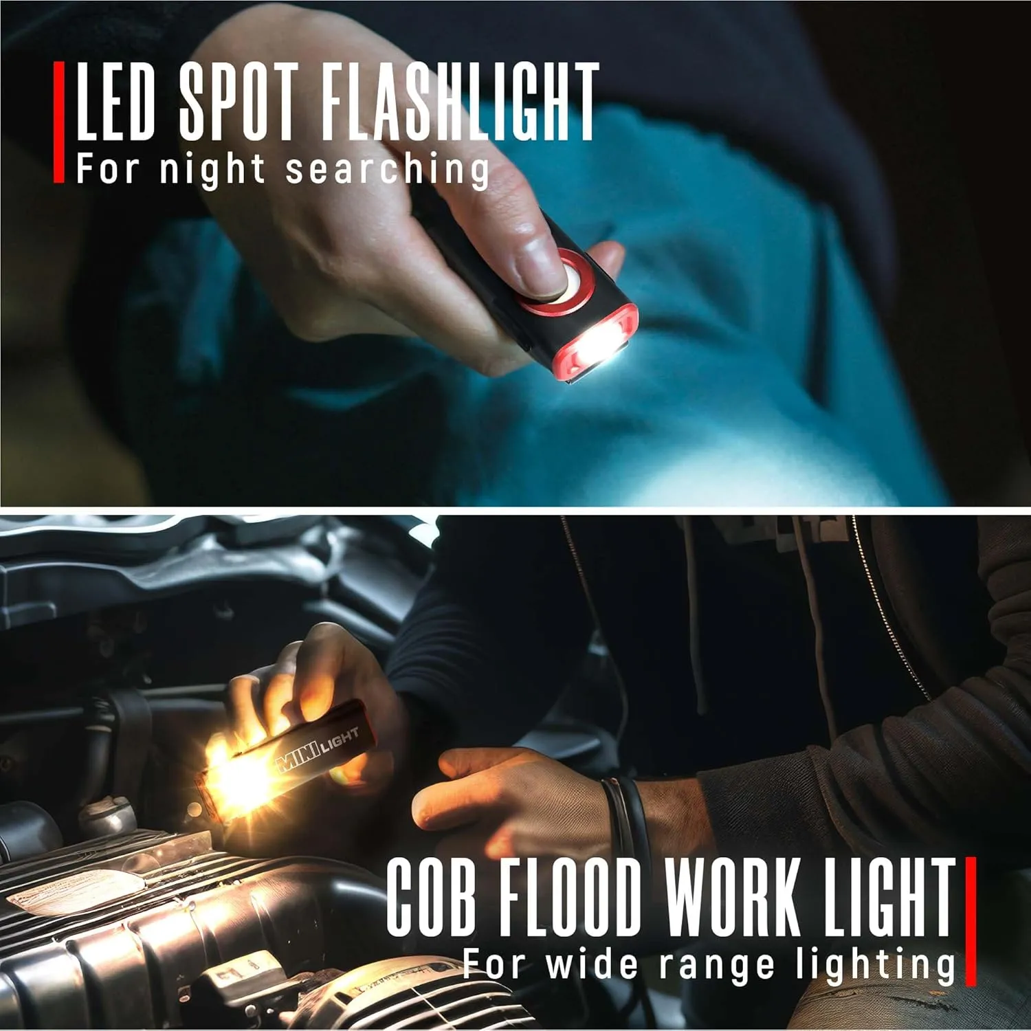 lexall 2 Pack LED Work Light, 1600 Lumens Mini Magnetic Flat EDC Flashlight with Clip, 3 Modes Portable Ultra-Light Bright Waterproof Pocket Light for Working, Camping, Repairing, Emergencies