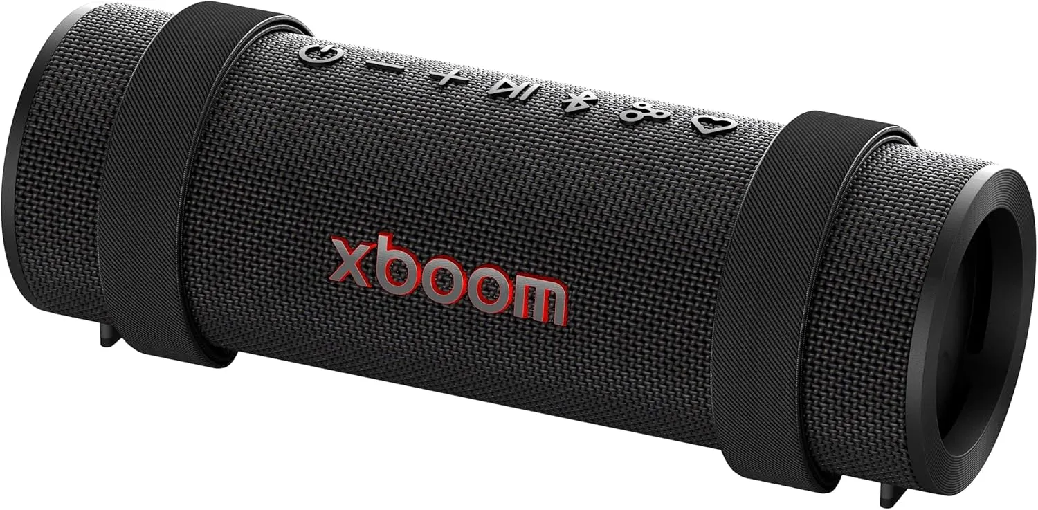 LG xboom Grab Core by will.i.am, xboom Signature Sound, Portable Bluetooth Speaker, up to 19 Hours of Playback, IP67 Dust and Water Resistant, MIL-STD 810H Durability, Adjustable Carrying Strap