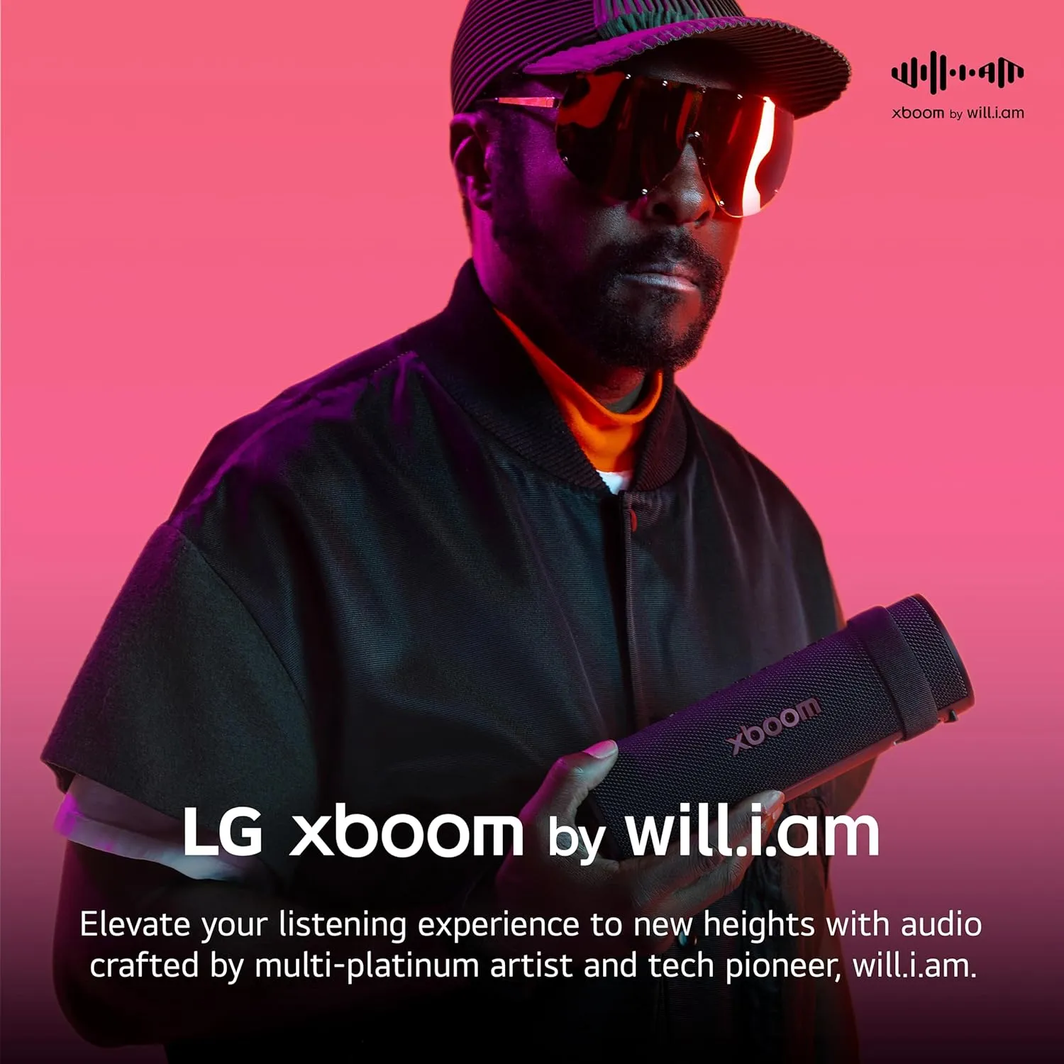LG xboom Grab Core by will.i.am, xboom Signature Sound, Portable Bluetooth Speaker, up to 19 Hours of Playback, IP67 Dust and Water Resistant, MIL-STD 810H Durability, Adjustable Carrying Strap