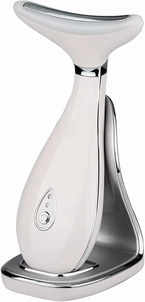 Lily Neck Face Massager, Face Sculpting Tool, Skin Rejuvenation Device with Thermal, Triple Action LED and Vibration, for Anti-Aging, Lifting and Tightening Sagging Skin (Pearl White)