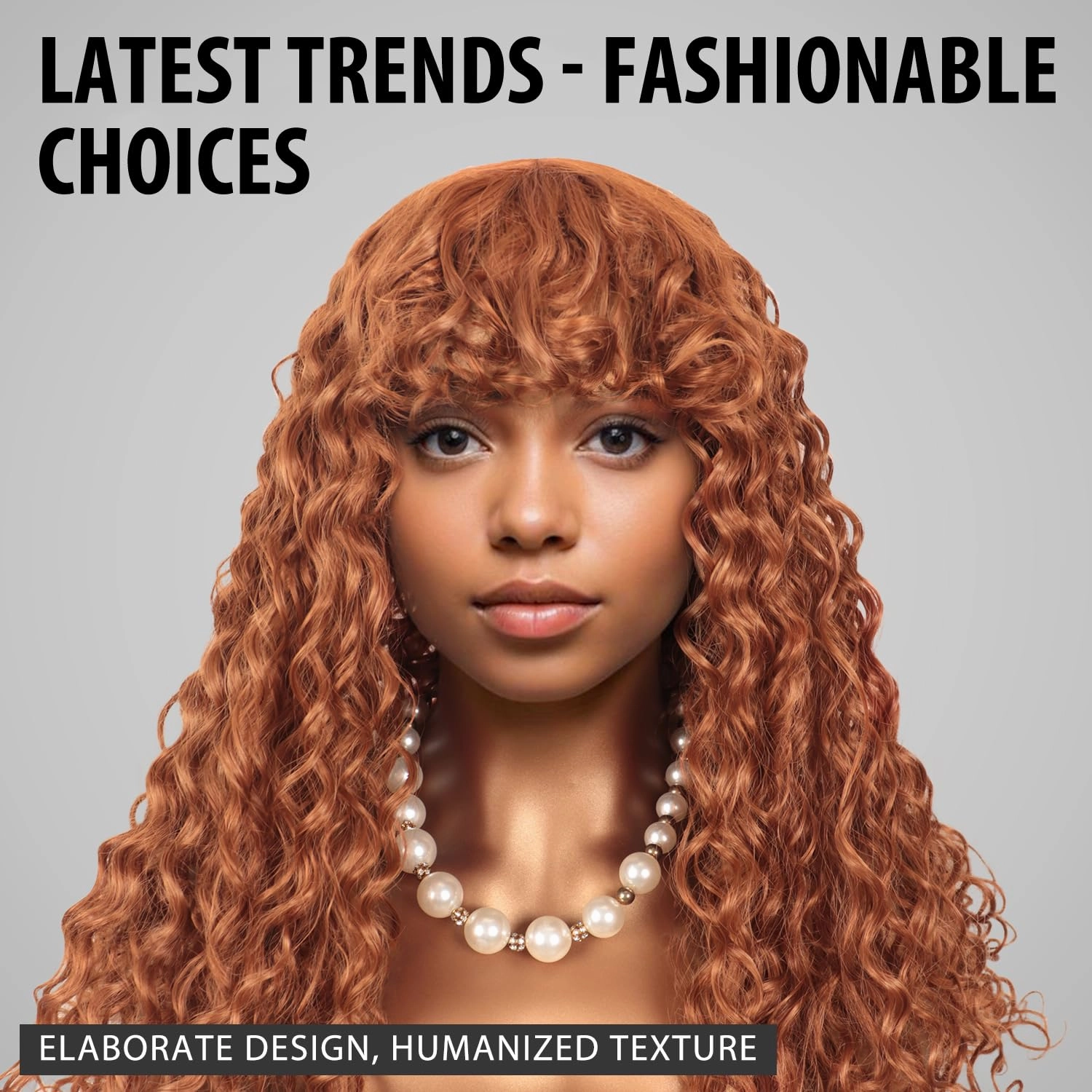 Limerence Copper Red Curly Wig with Bangs for Black Women，Curly Bangs Wigs for Women Long Curly Wig 20 inch for Daily Use