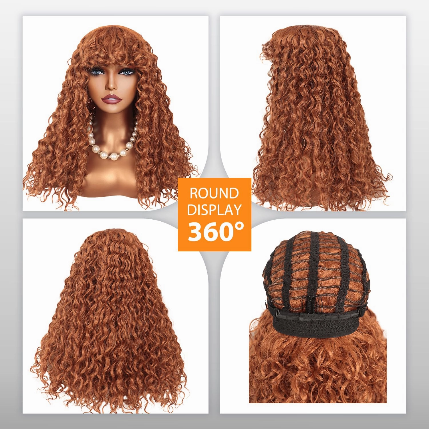 Limerence Copper Red Curly Wig with Bangs for Black Women，Curly Bangs Wigs for Women Long Curly Wig 20 inch for Daily Use