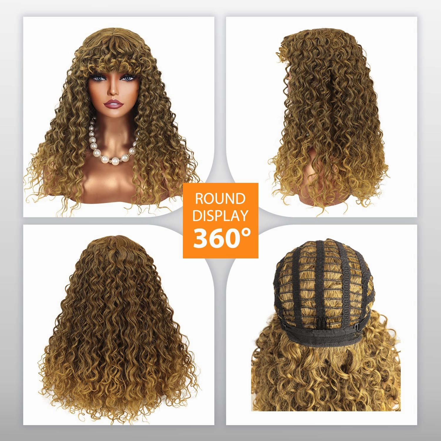 Limerence Curly Wigs for Black Women， Long Highlight Blonde Curly Afro Wig with Bangs for Women 20 inch for Daily Use