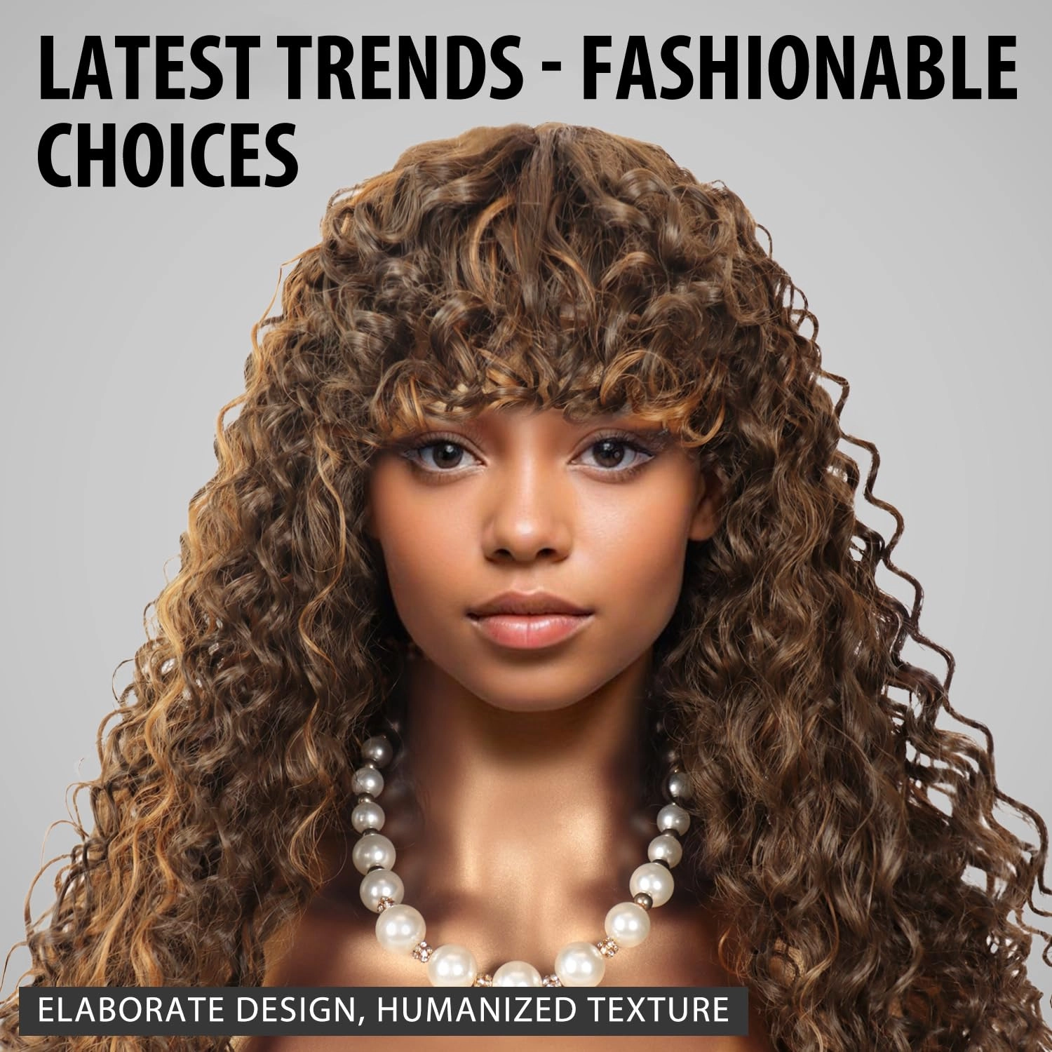 Limerence Highlight Brown Curly Wig with Bangs for Black Women，Glueless Bangs Wigs for Women Long Kinky Curly Wig 20 inch for Daily Use