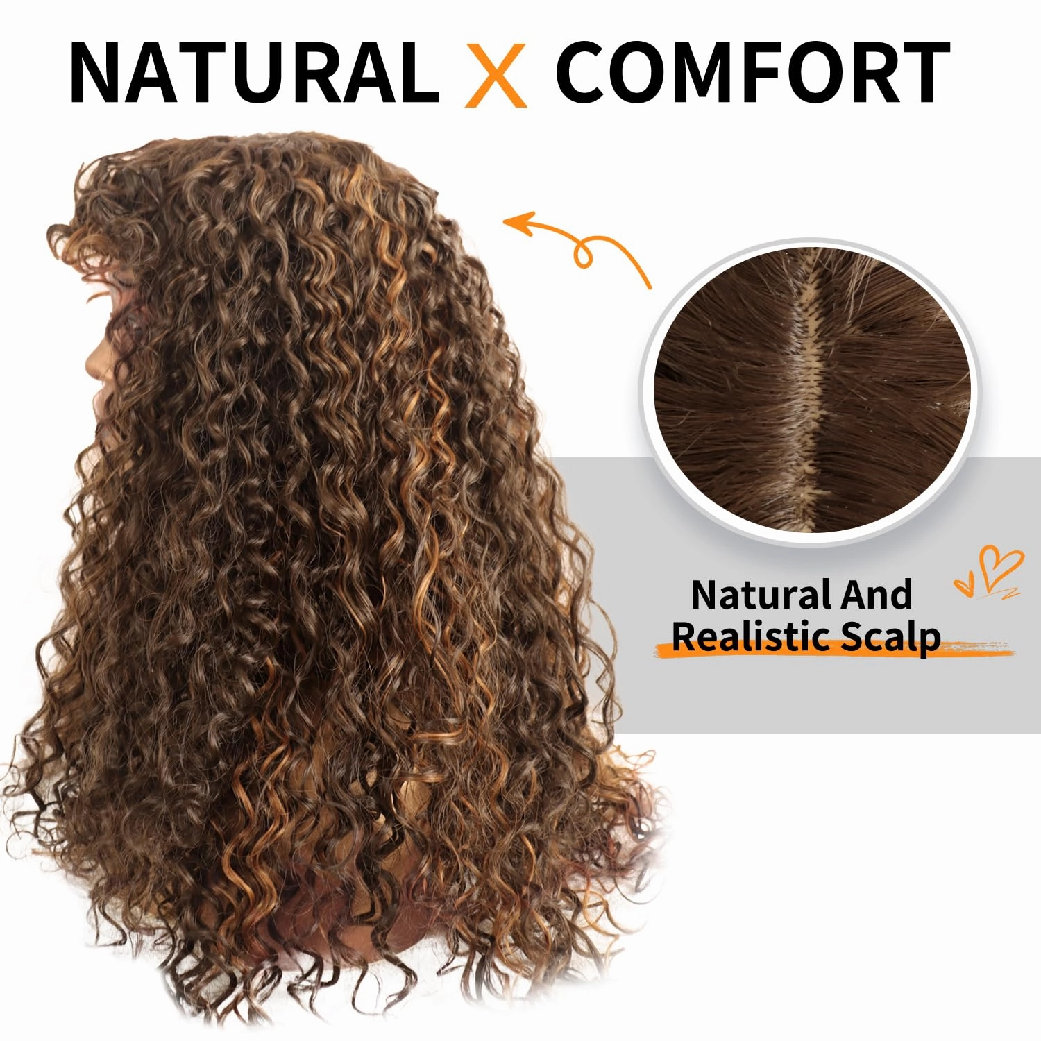 Limerence Highlight Brown Curly Wig with Bangs for Black Women，Glueless Bangs Wigs for Women Long Kinky Curly Wig 20 inch for Daily Use