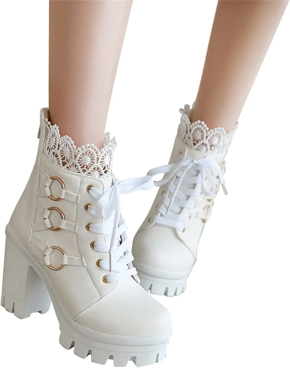 Lolita Chunky Platform Shoes Cute Sweet Block Heels Mary Jane Shoes Ankle Boots Goth Punk Round Toe Combat Boots