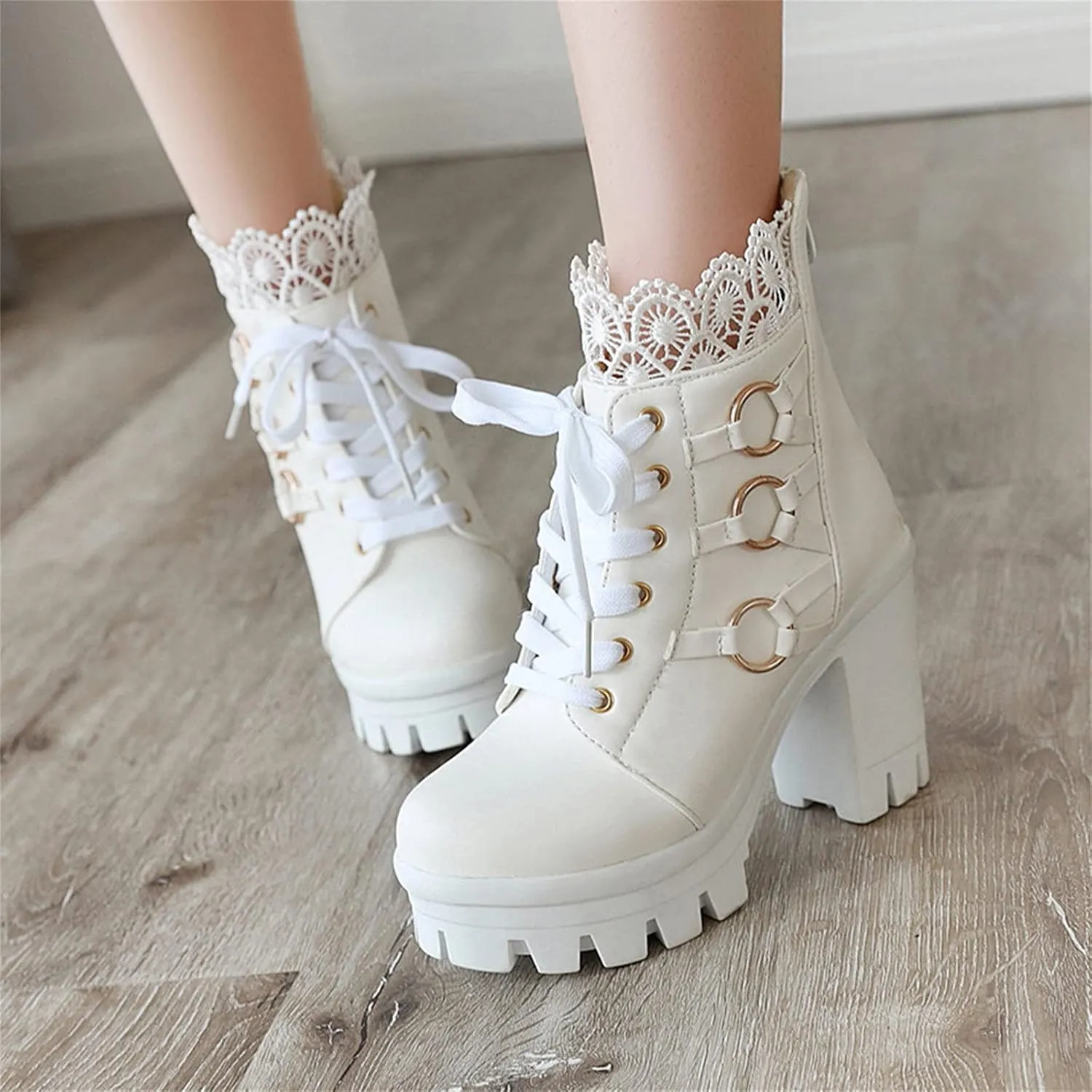 Lolita Chunky Platform Shoes Cute Sweet Block Heels Mary Jane Shoes Ankle Boots Goth Punk Round Toe Combat Boots