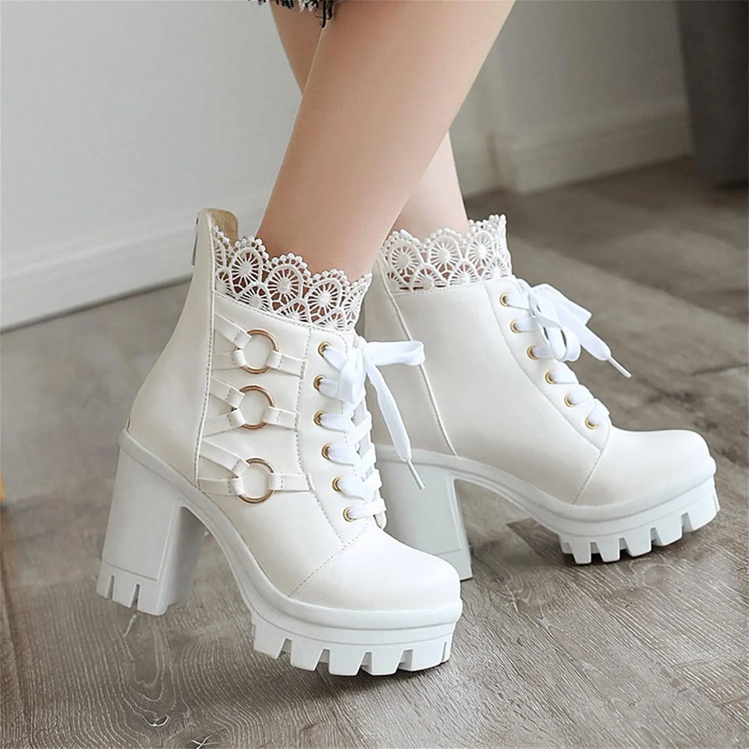 Lolita Chunky Platform Shoes Cute Sweet Block Heels Mary Jane Shoes Ankle Boots Goth Punk Round Toe Combat Boots
