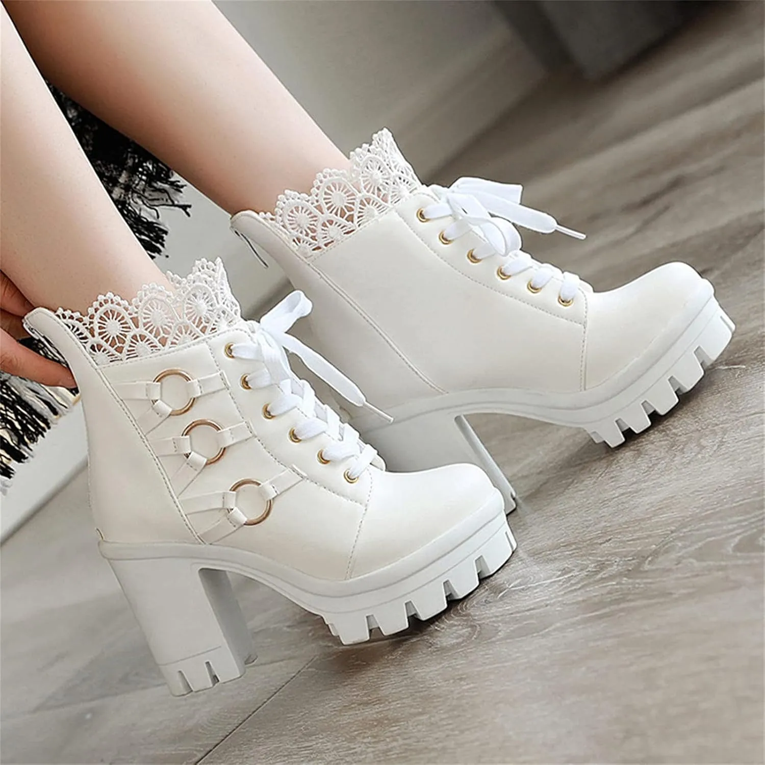 Lolita Chunky Platform Shoes Cute Sweet Block Heels Mary Jane Shoes Ankle Boots Goth Punk Round Toe Combat Boots