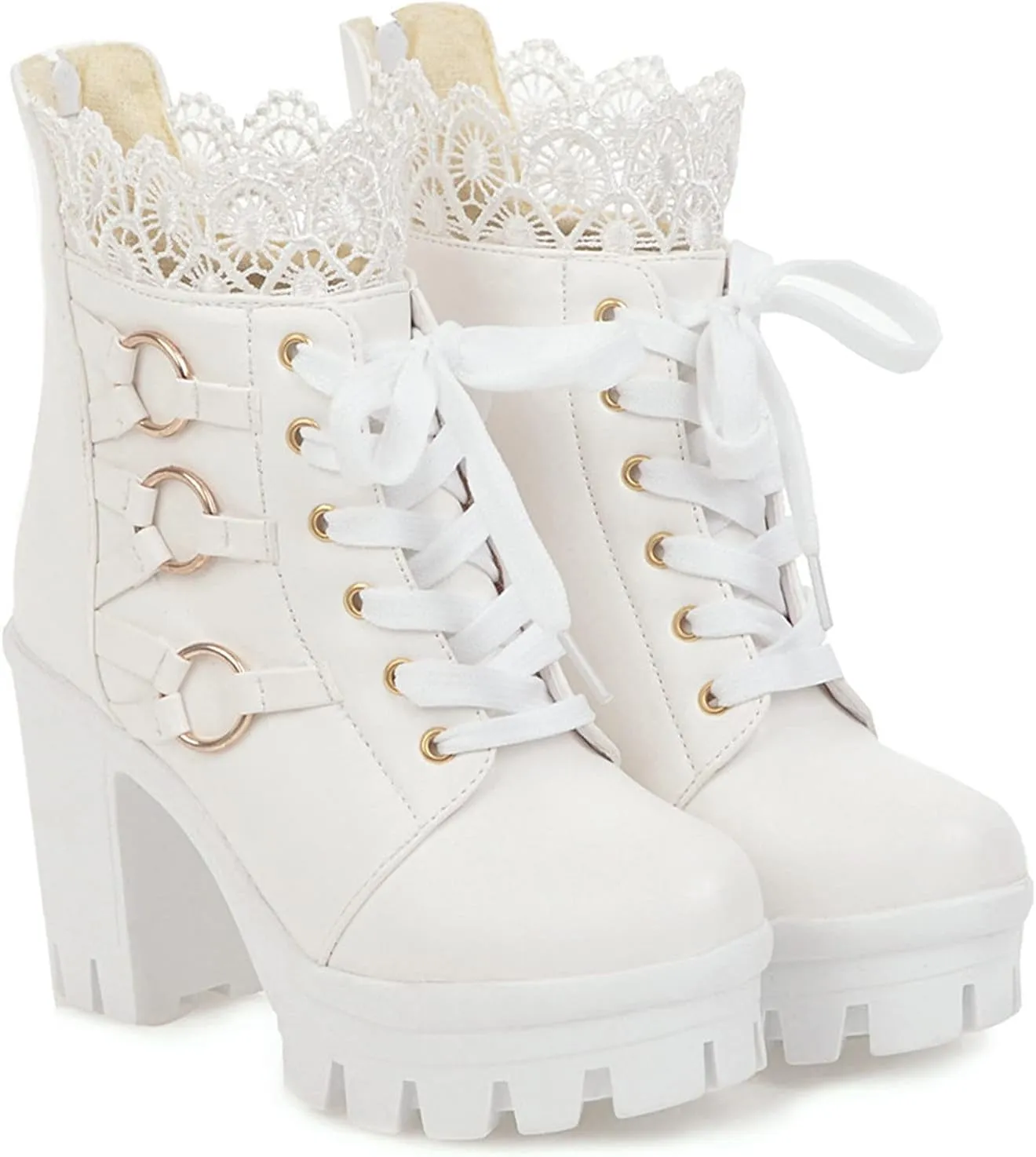 Lolita Chunky Platform Shoes Cute Sweet Block Heels Mary Jane Shoes Ankle Boots Goth Punk Round Toe Combat Boots