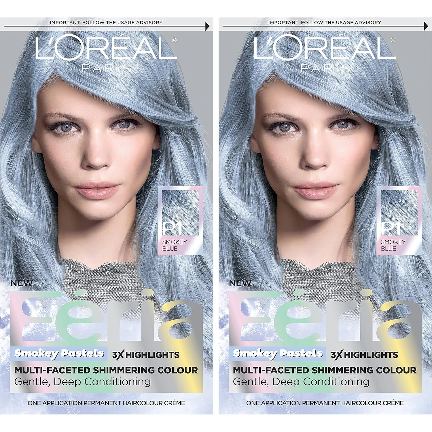 L'Oreal Paris Feria Multi-Faceted Shimmering Permanent Hair Color, 411 Sapphire Smoke (Smokey Blue), Hair Dye Kit, Pack of 2