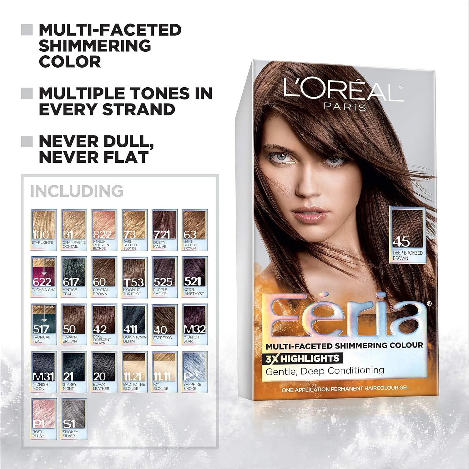 L'Oreal Paris Feria Multi-Faceted Shimmering Permanent Hair Color, 411 Sapphire Smoke (Smokey Blue), Hair Dye Kit, Pack of 2