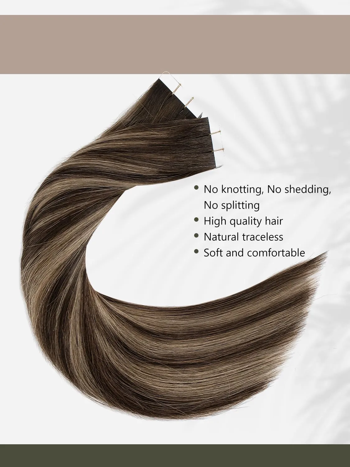 Loxxy Tape in Human Hair Extensions 20 Inch Double Sided Seamless Skin Weft Tape in Hair Extensions 20 Pcs 50g Dark Brown Roots Mixed Chestnut Brown Reusable Hair Extension for Thin Hair R2-2/6