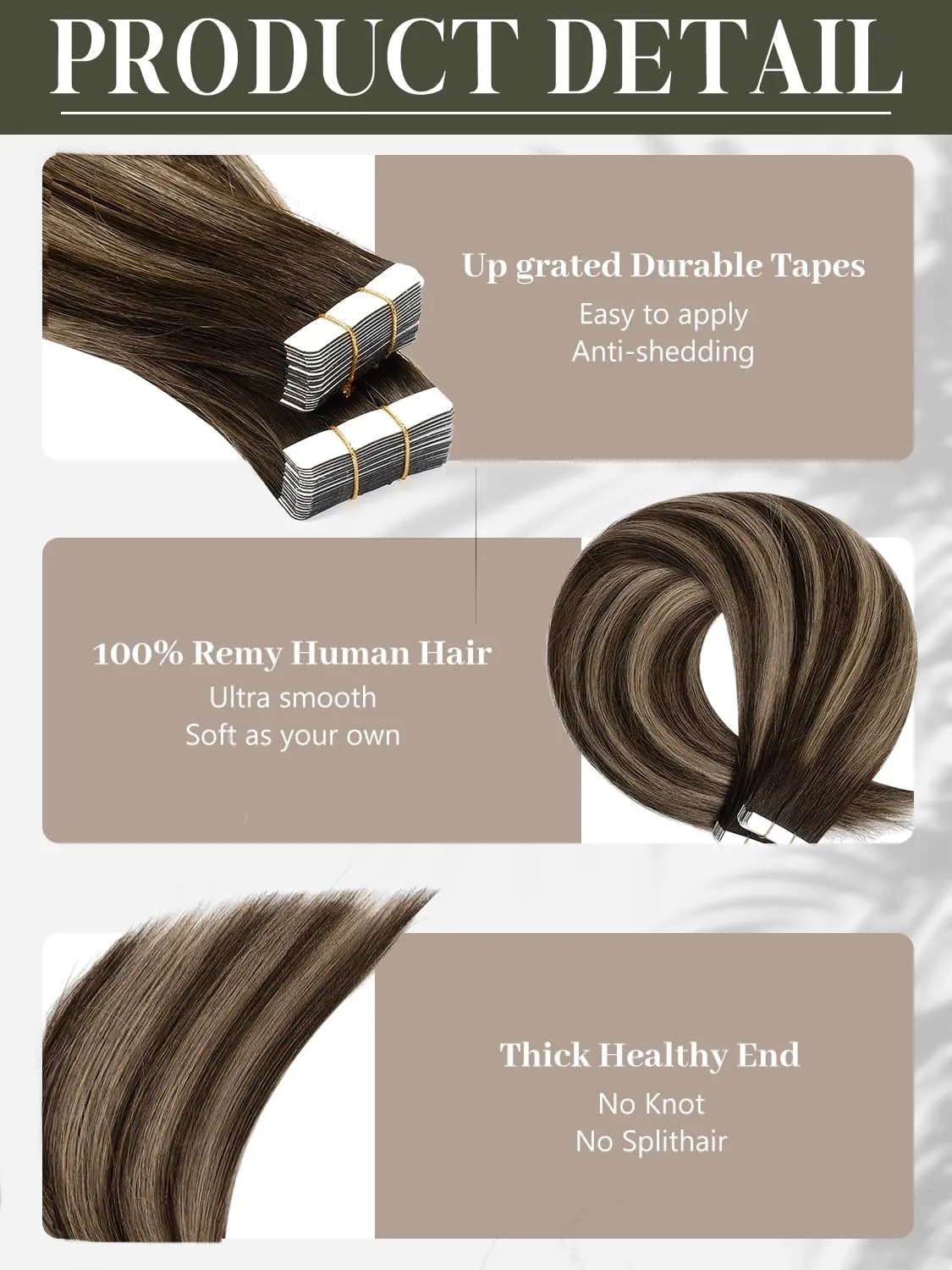 Loxxy Tape in Human Hair Extensions 20 Inch Double Sided Seamless Skin Weft Tape in Hair Extensions 20 Pcs 50g Dark Brown Roots Mixed Chestnut Brown Reusable Hair Extension for Thin Hair R2-2/6