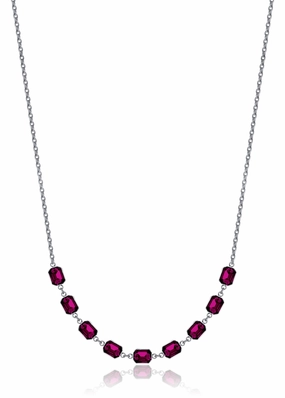 Luca Barra Ladies Steel Necklace with Fuchsia Crystals