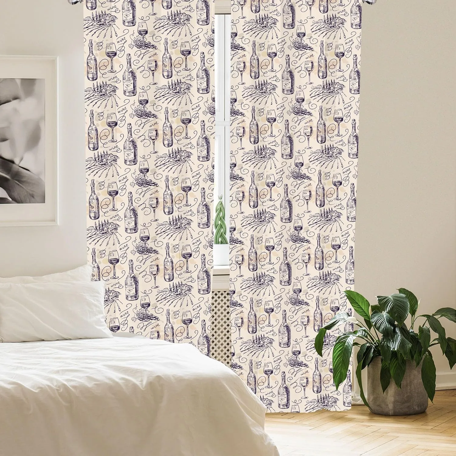 Lunarable Winery Curtains, Wine and Winemaking Winery Grape Field Harvest Season Traditional Culture Art, Window Treatments 2 Panel Set for Living Room Bedroom, Pair of - 28" x 63", Blue Cream