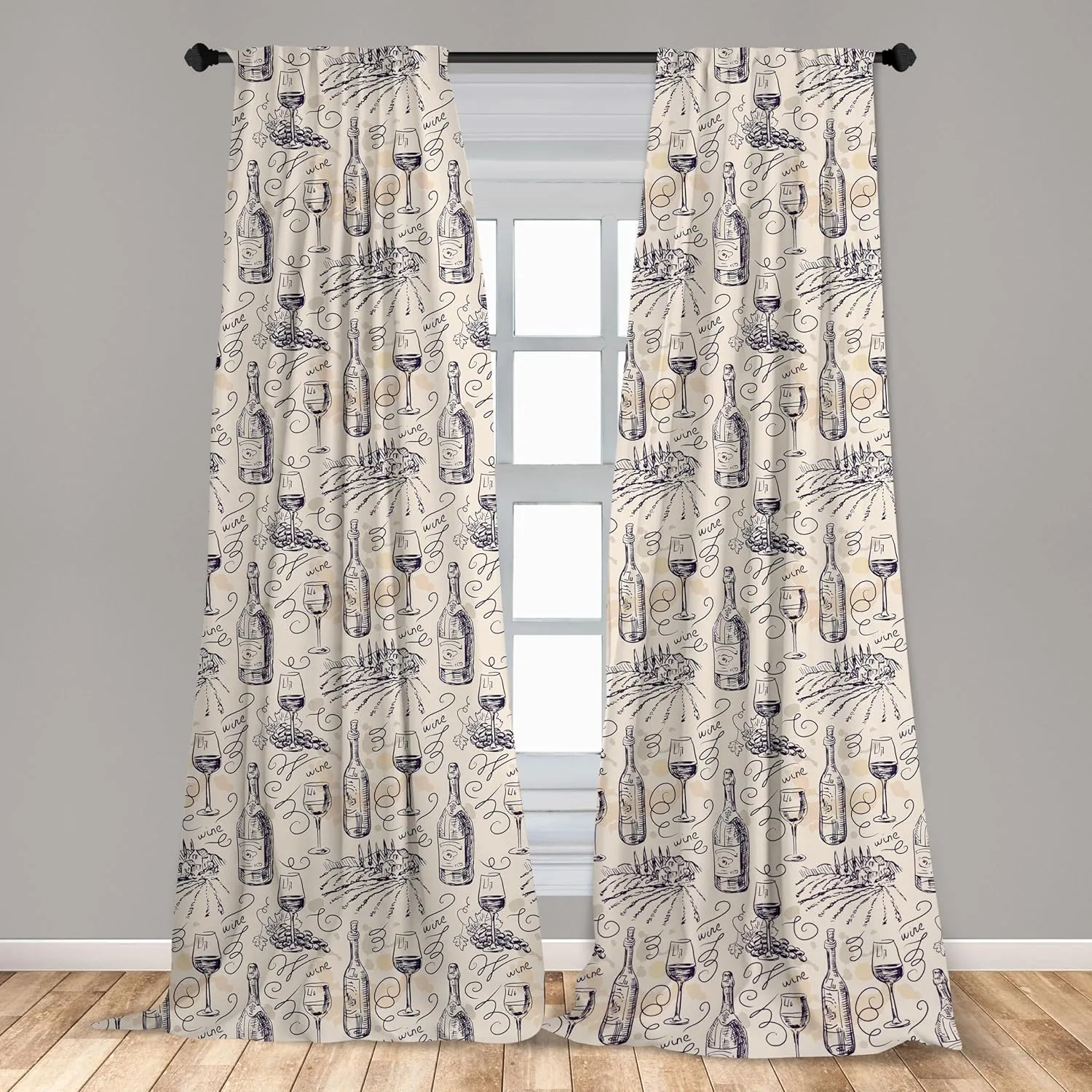 Lunarable Winery Curtains, Wine and Winemaking Winery Grape Field Harvest Season Traditional Culture Art, Window Treatments 2 Panel Set for Living Room Bedroom, Pair of - 28" x 63", Blue Cream