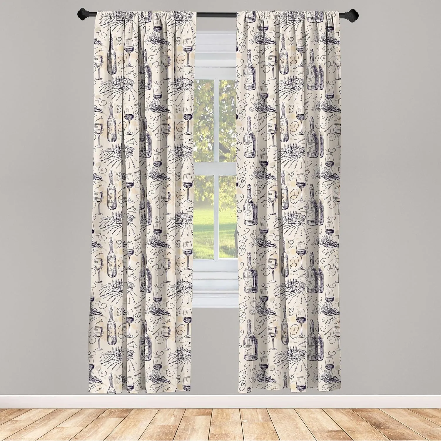 Lunarable Winery Curtains, Wine and Winemaking Winery Grape Field Harvest Season Traditional Culture Art, Window Treatments 2 Panel Set for Living Room Bedroom, Pair of - 28" x 63", Blue Cream