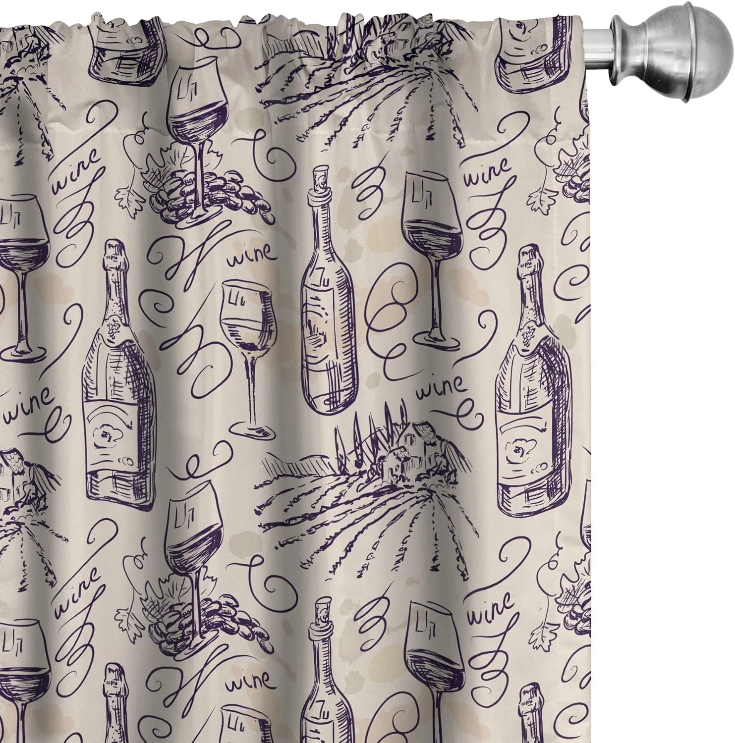 Lunarable Winery Curtains, Wine and Winemaking Winery Grape Field Harvest Season Traditional Culture Art, Window Treatments 2 Panel Set for Living Room Bedroom, Pair of - 28" x 63", Blue Cream
