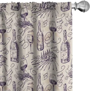 Lunarable Winery Curtains, Wine and Winemaking Winery Grape Field Harvest Season Traditional Culture Art, Window Treatments 2 Panel Set for Living Room Bedroom, Pair of - 28" x 63", Blue Cream