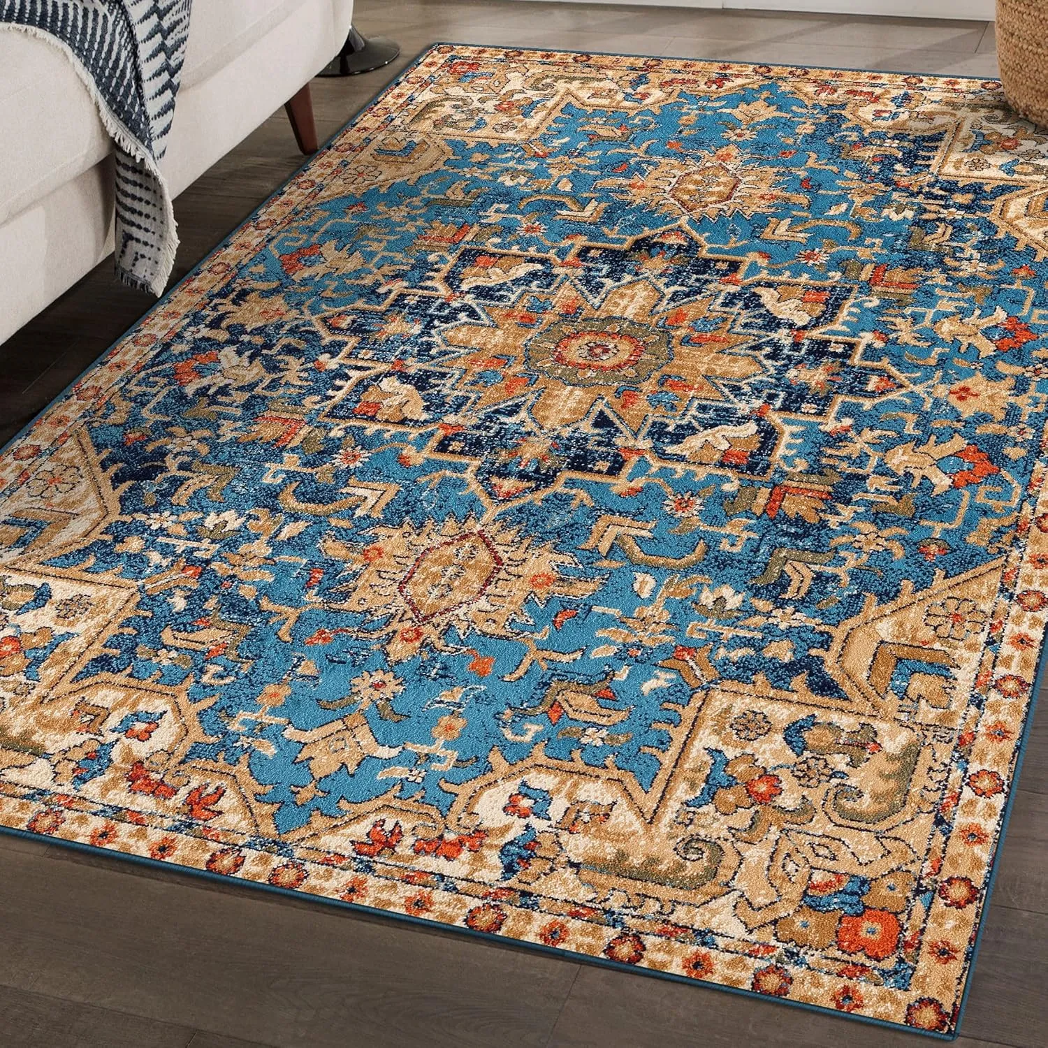LUXE WEAVERS Geometric Southwestern Area Rug, Howell Blue 5x7