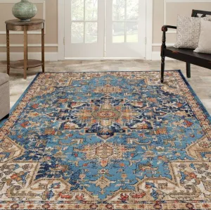 LUXE WEAVERS Geometric Southwestern Area Rug, Howell Blue 5x7