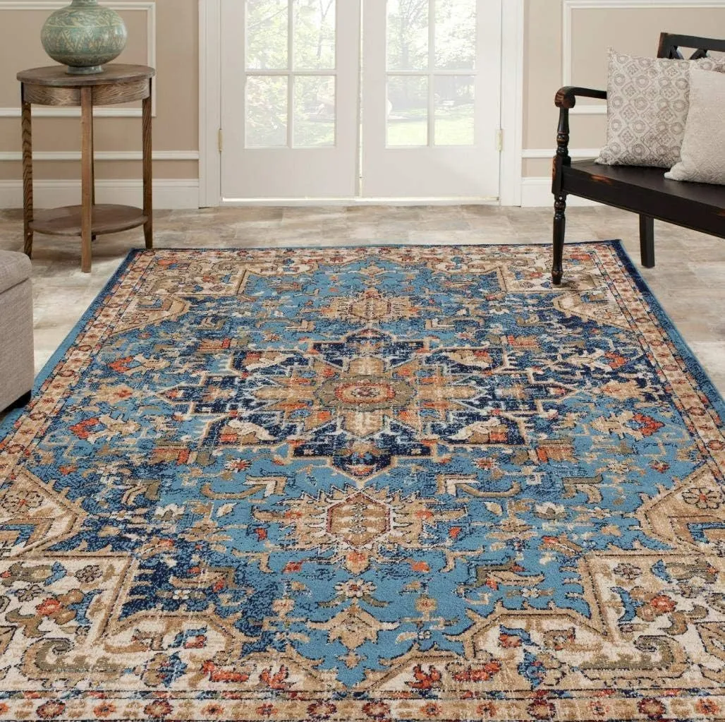 LUXE WEAVERS Geometric Southwestern Area Rug, Howell Blue 5x7