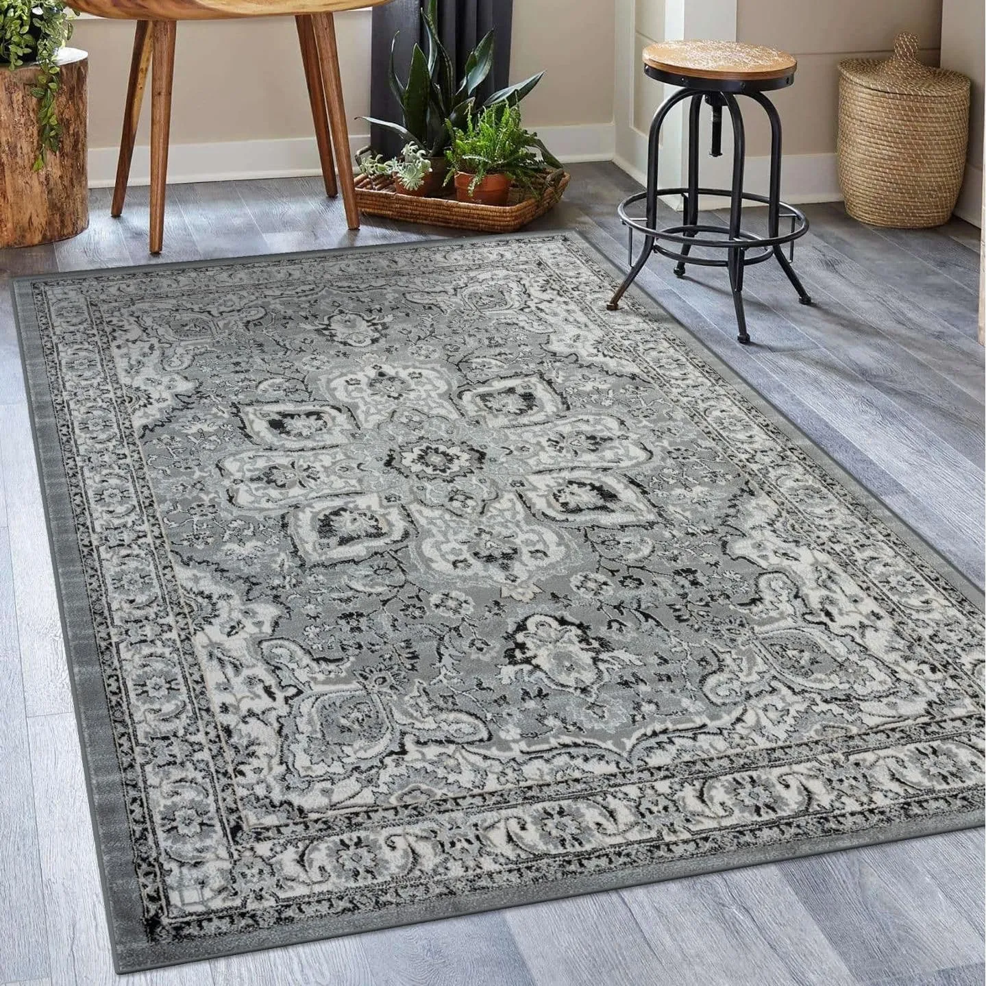 LUXE WEAVERS Olimpia Collection 5940 Grey 8x10 Oriental Floral Area Rug