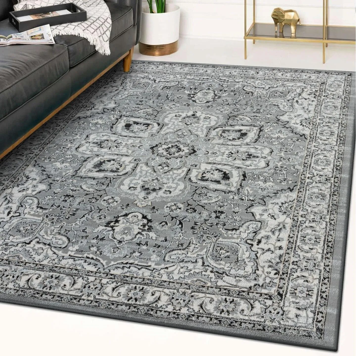 LUXE WEAVERS Olimpia Collection 5940 Grey 8x10 Oriental Floral Area Rug