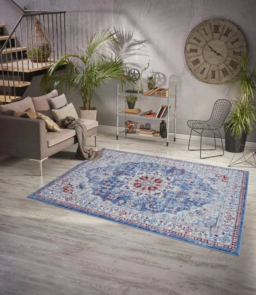 LUXE WEAVERS Victoria Collection Blue Oriental 5x7 Area Rug 7525