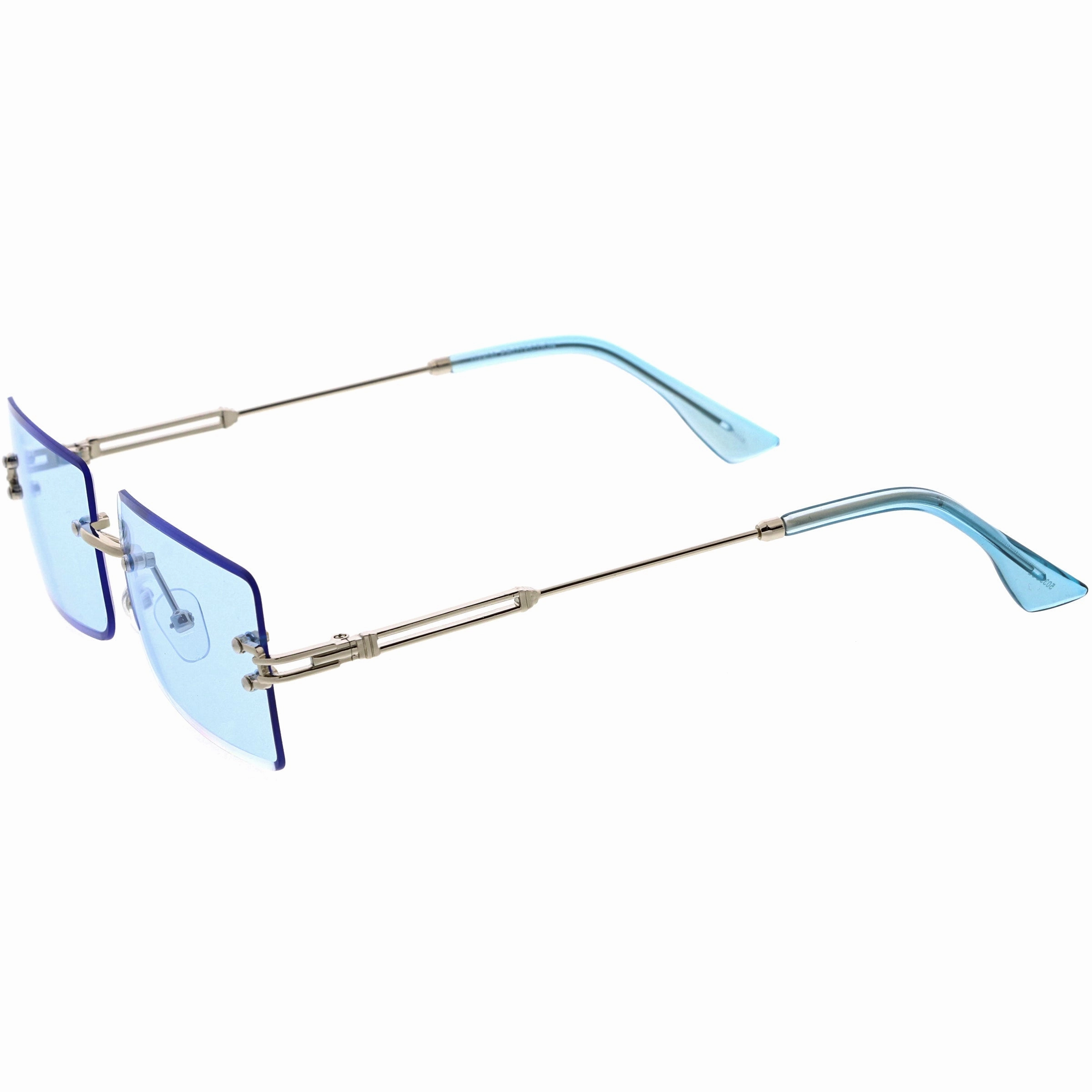 Luxe Color Tinted Bevelled Lens Metal Rectangle Sunglasses D224 from zeroUV