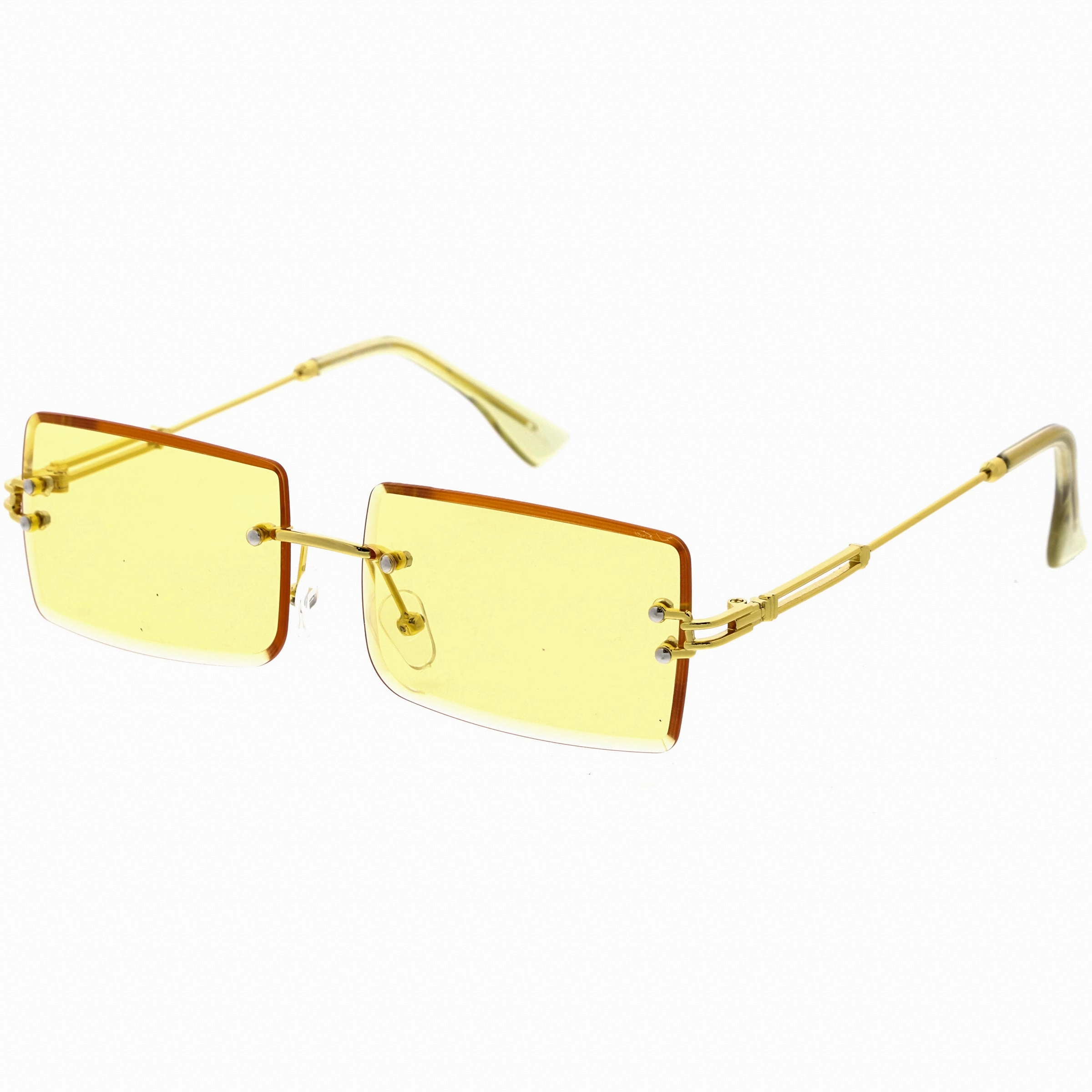 Luxe Color Tinted Bevelled Lens Metal Rectangle Sunglasses D224 from zeroUV