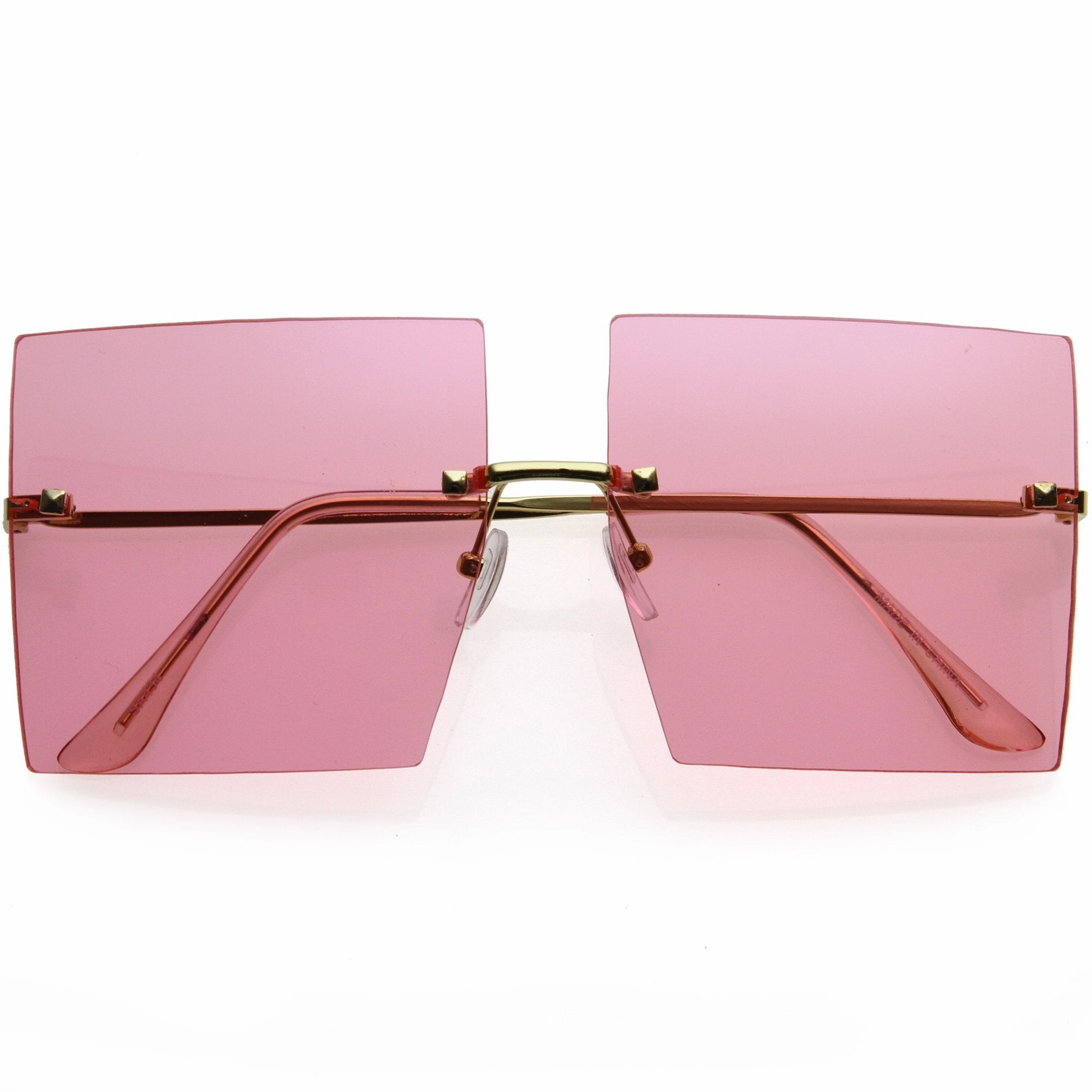 Luxe Rimless Studded Accent Oversize Square Sunglasses D124