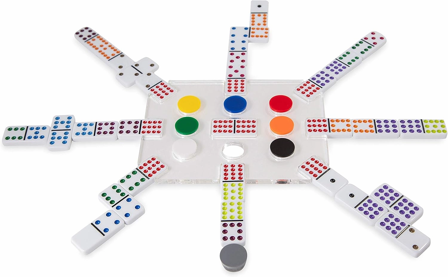 LuxeDominoes Mexican Train Dominoes Set, Acrylic Dominoes Set Mexican Train, Modern Mexican Dominoes Set for Adults, Dominoes Double 12 Mexican Train, Deluxe Double 12 Dominoes Set (Clear)