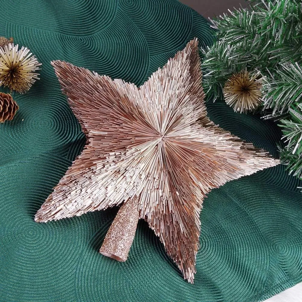 Luxury Christmas Tree Topper Handmade Star Xmas Tree Decoration Unique Stars Light Pink Gold Toppers Indoor Decorations Outdoor Ornaments (Rose, M (8 inches))