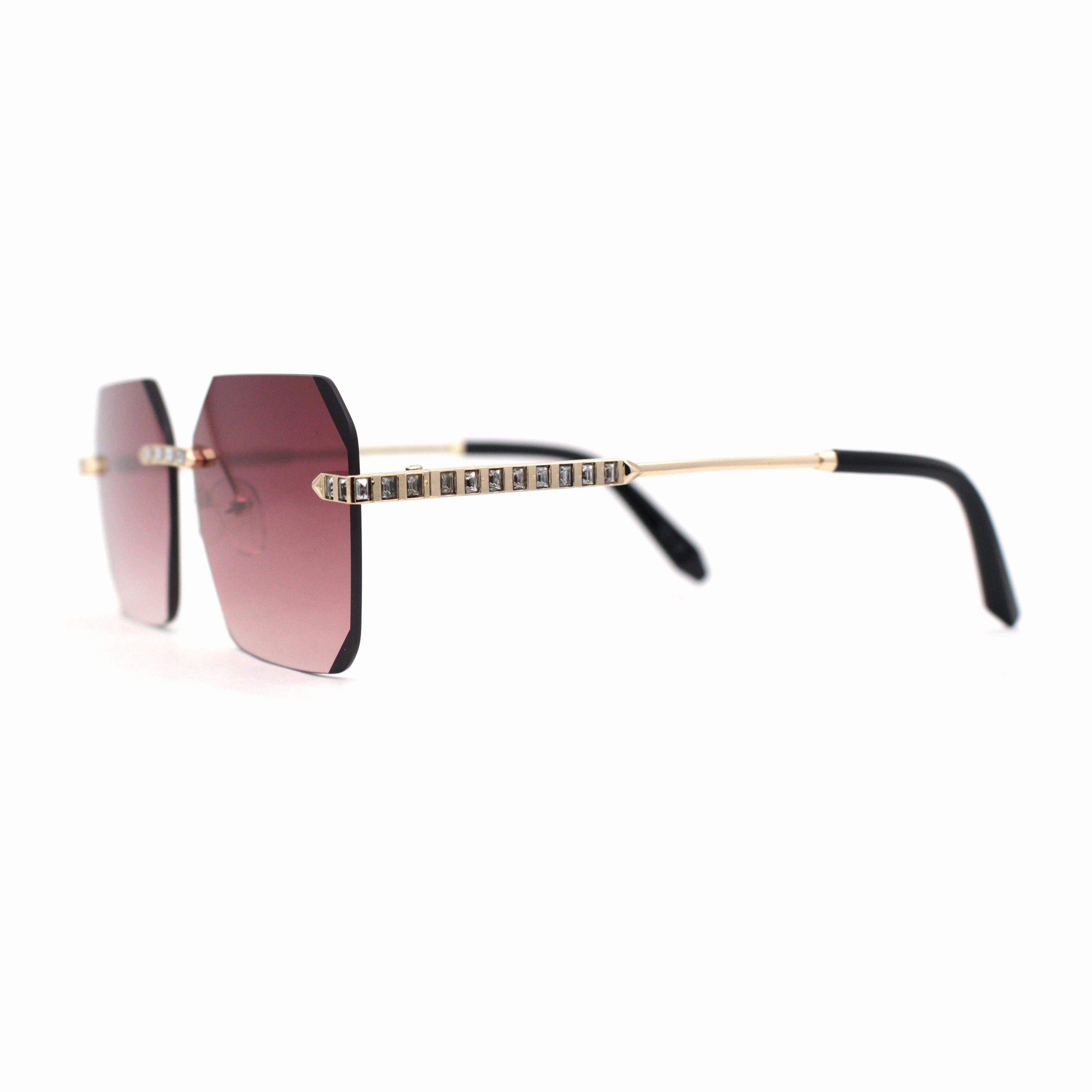 Luxury Bling Rhinestone Trim Pimp Rimless Sunglasses