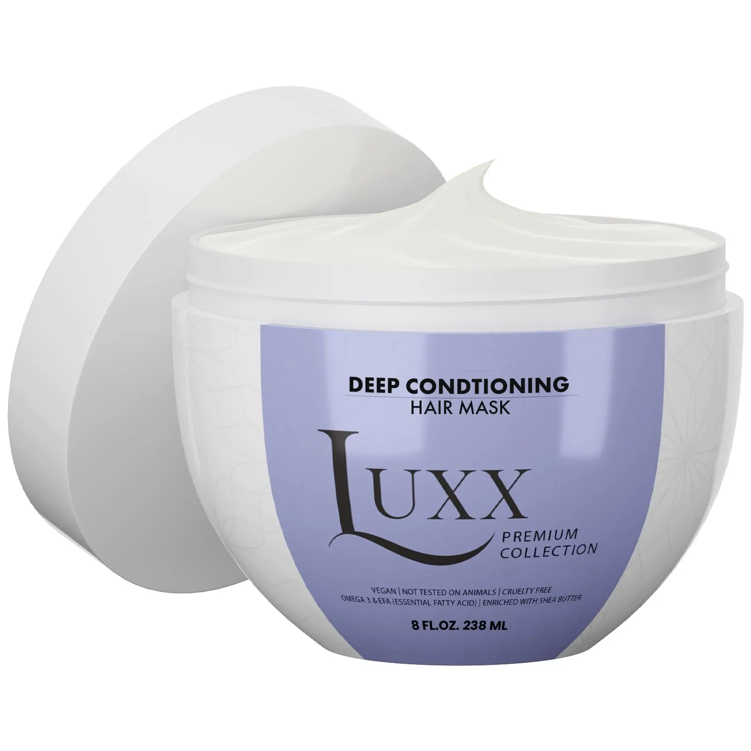 Luxx Deep Conditioning Hair Mask | Shea Butter & Argan Oil Vegan Deep Moisturizing Mask for Dry & Damaged Hair| Combats Frizz | Restores Moisture | Paraben & Sulfate-Free (8 Fl. Oz), Clear