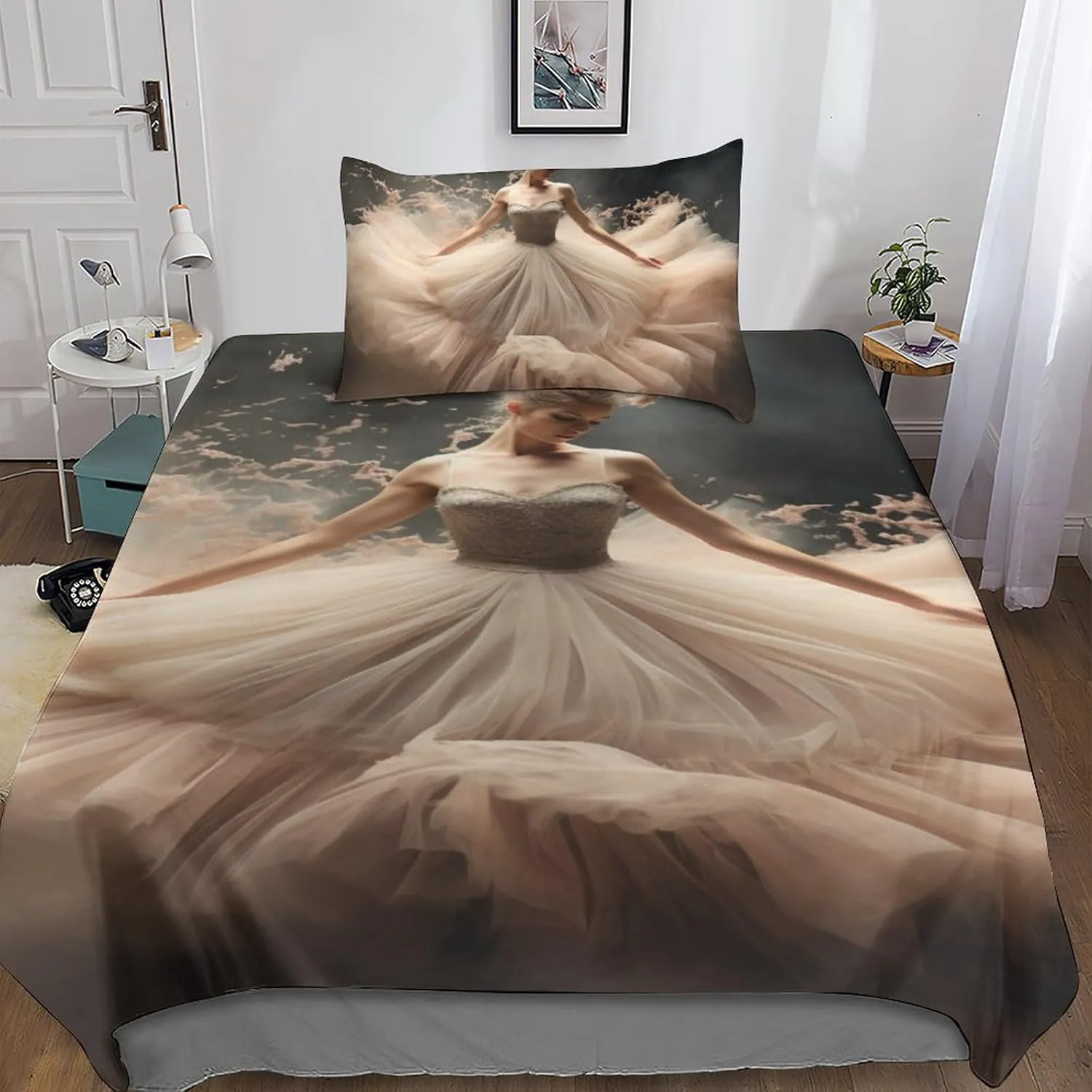 LVTFCO Luxe Beautiful Dancer Duvet Cover Washable Bedding Set 3D Printed 3Pcs Skin-Friendly Ballet Quilt Pillowcase Bedding for Home Textiles Decor Microfiber Twin（173x218cm） Comforter Cover