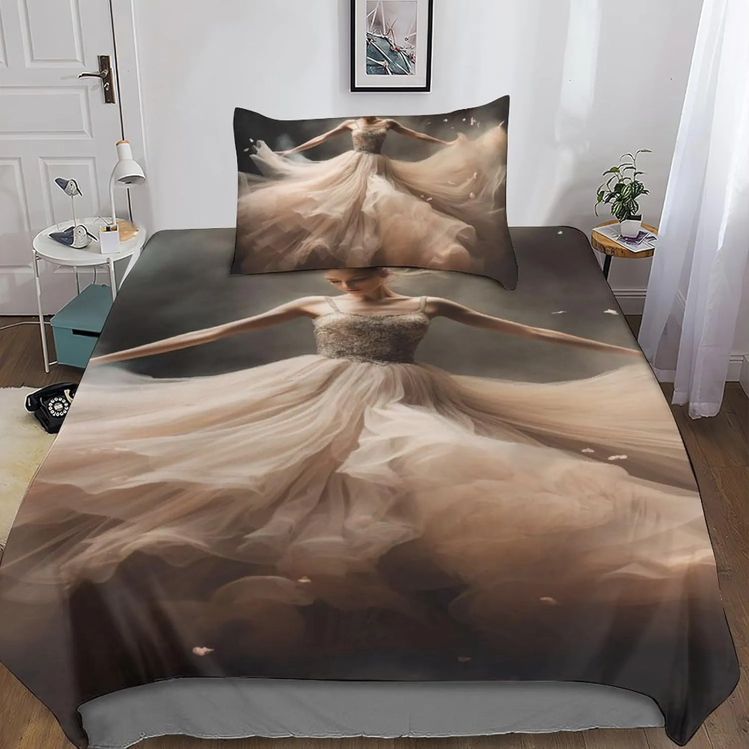 LVTFCO Skin-Friendly Ballet Beauty Bedding Set Cozy Quilt Cover 3D Printed Duvet Cover Luxe Dancers Comforter Covers with Pillowcases Microfiber for Boys and Girls 3 Pieces Twin（173x218cm）